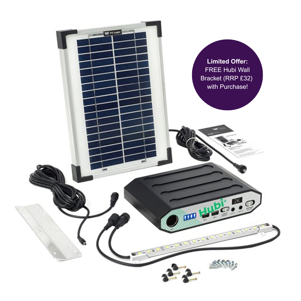 Hubi Work 16 - solar light and power kit for a small shed, single stable or workshop up to 16 square metres